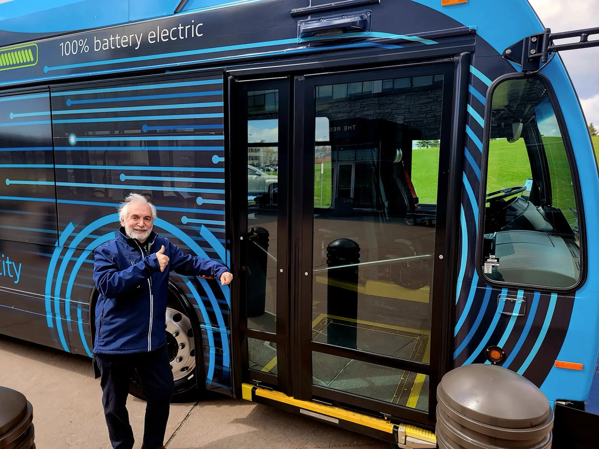 Maurice Brenner with Durham Region Transit's 100% battery electric bus